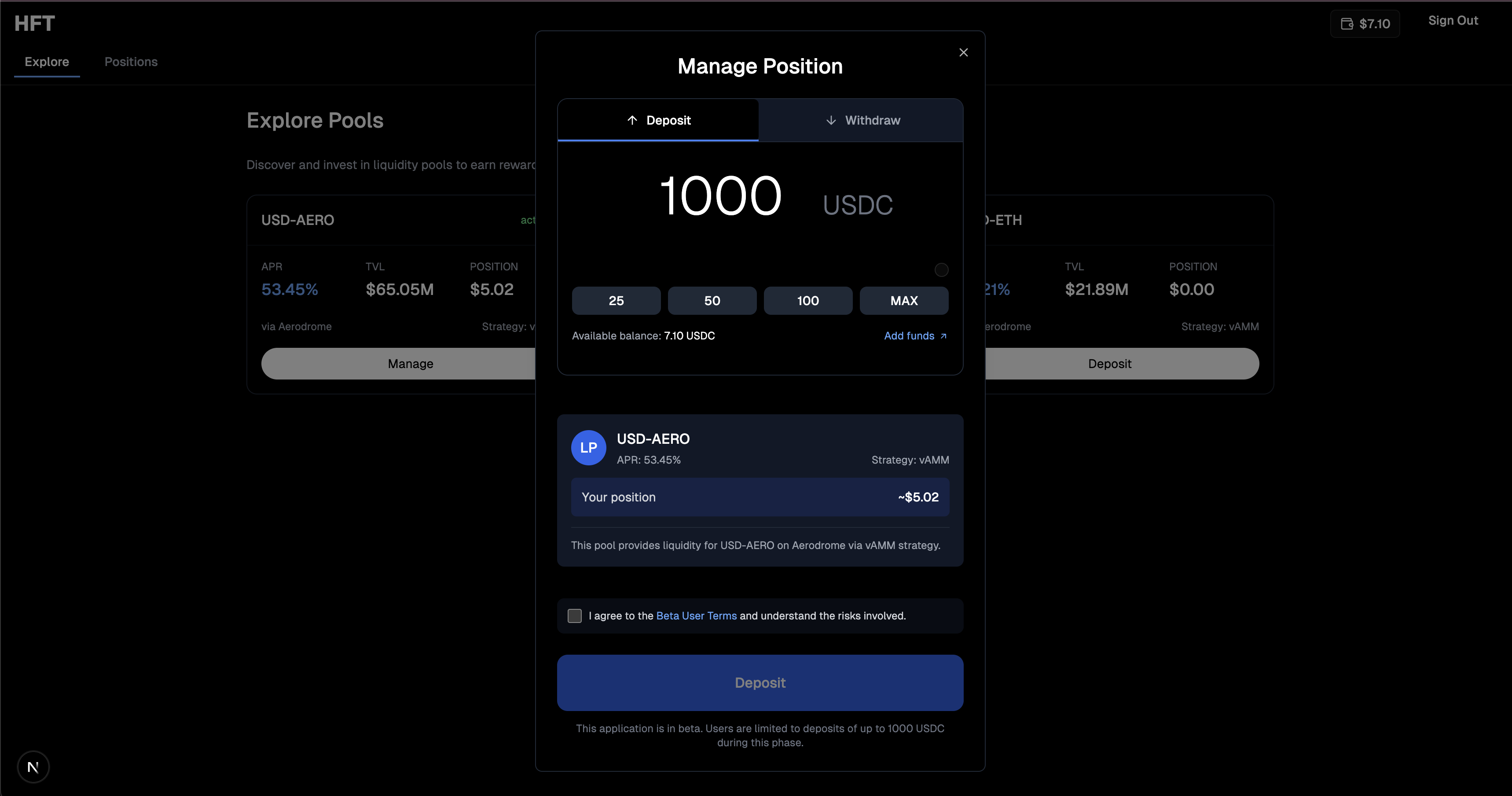 HFT Labs Manage Position Interface